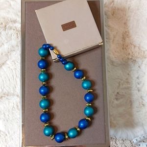 Vintage with original box Avon Parisian style 18" necklace, blue/teal/gold